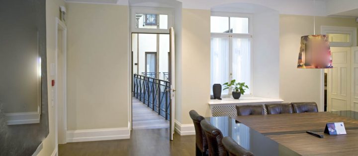 newly painted walls and ceiling of a modern meeting room interior in office