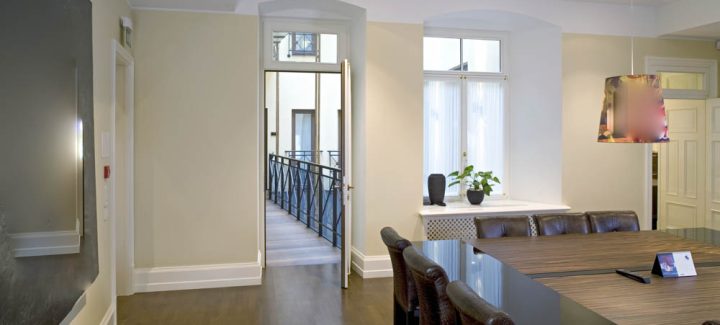 newly painted walls and ceiling of a modern meeting room interior in office